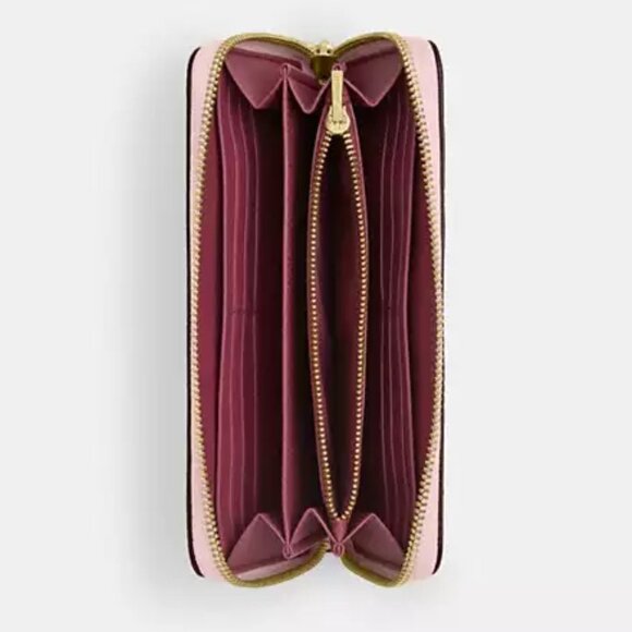 ❤️ Coach Long Zip Around Wallet In Signature Powder Pink - Picture 3 of 8